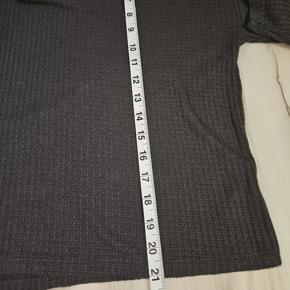 GAP Waffle Knit V-Neck Top WomenXL Charcoal Grey Thermal Long Sleeve Soft Lounge - Picture 3 of 8